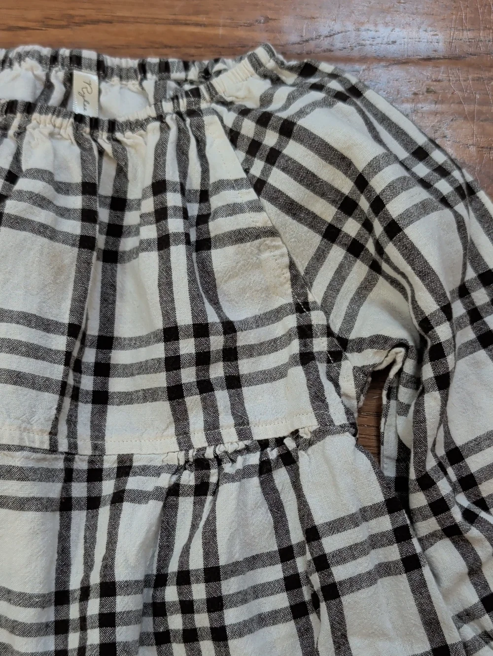 Rylee + Cru Plaid Baby Long Sleeve Linen Romper — Cream & Black